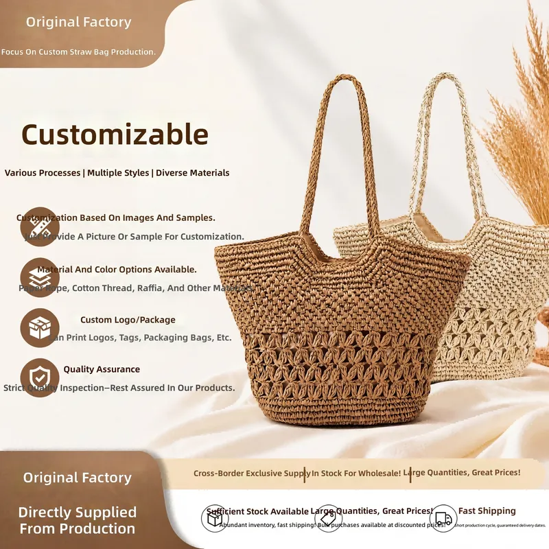 Tote Bag Beach - Hollow Woven Paper Rope Straw Tote