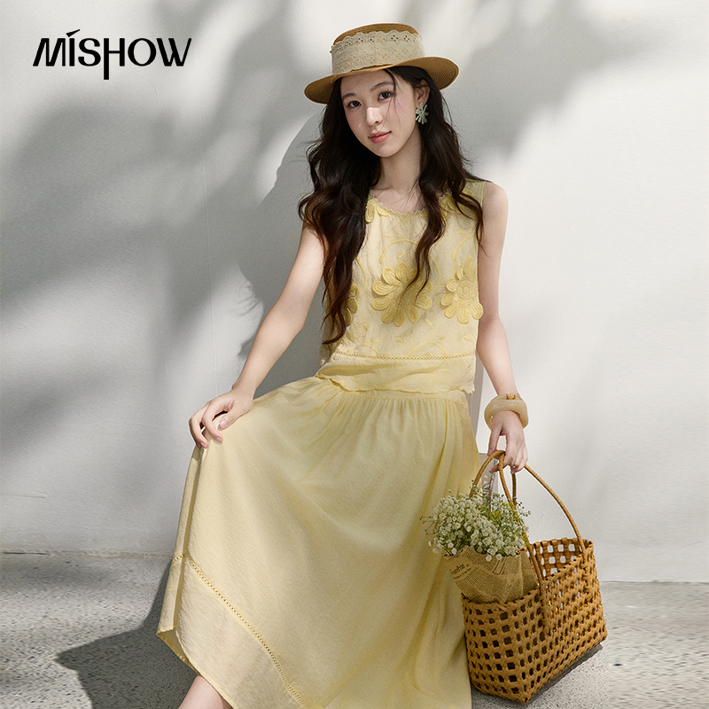 MISHOW French Floral Embroider - Midi Skirt Floral 리뷰 및 가격