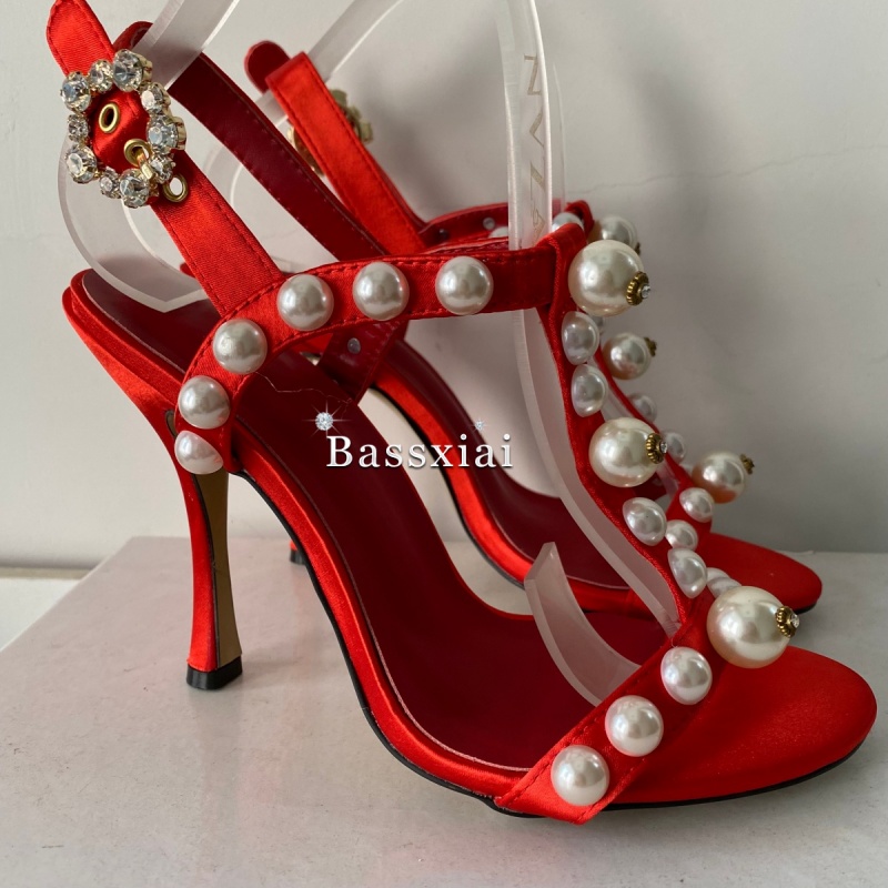 Pearl Bead Decor T-Strap Stile - Sandal Strappy Heeled 리뷰 및 가격
