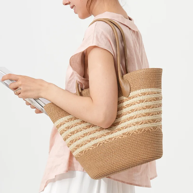 Striped woven straw beach tote - Tote Bag Beach 리뷰 및 가격