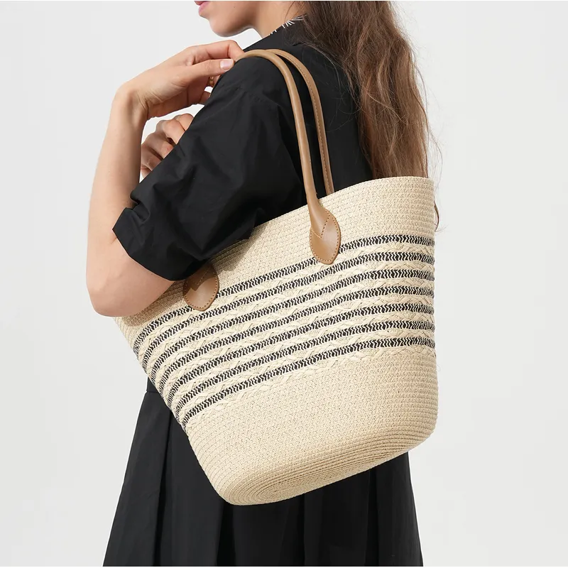 Striped woven straw beach tote - Tote Bag Beach 리뷰 및 가격
