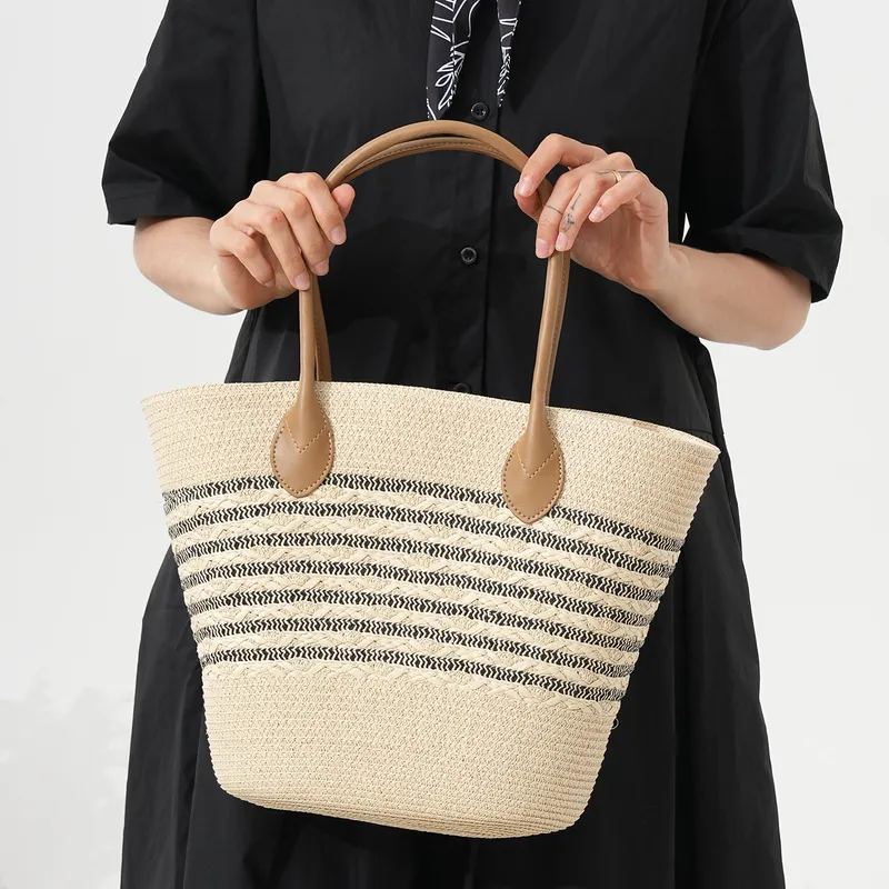 Striped woven straw beach tote - Tote Bag Beach 리뷰 및 가격