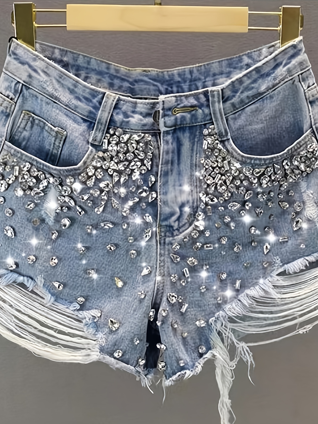 Hot Girl Style Rhinestone Ripp - Shorts Denim Frayed 리뷰 및 가격