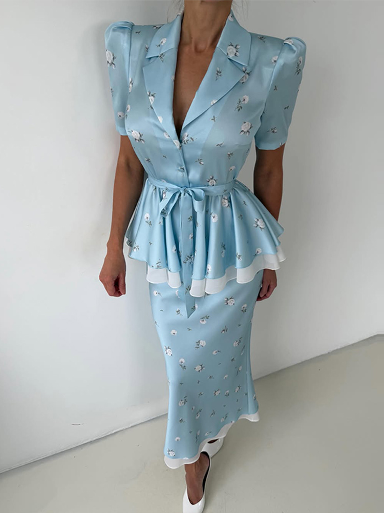 Floral Blazer Coat Skirt Sets  - Midi Skirt Floral 리뷰 및 가격