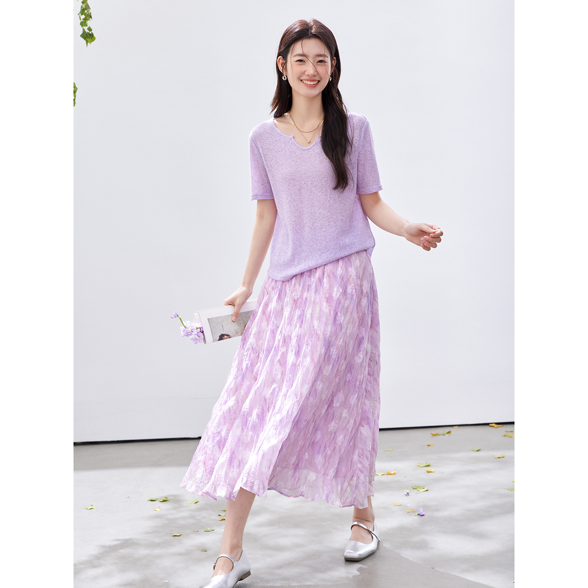 VIMLY Women's Purple Floral Pr - Midi Skirt Floral 리뷰 및 가격