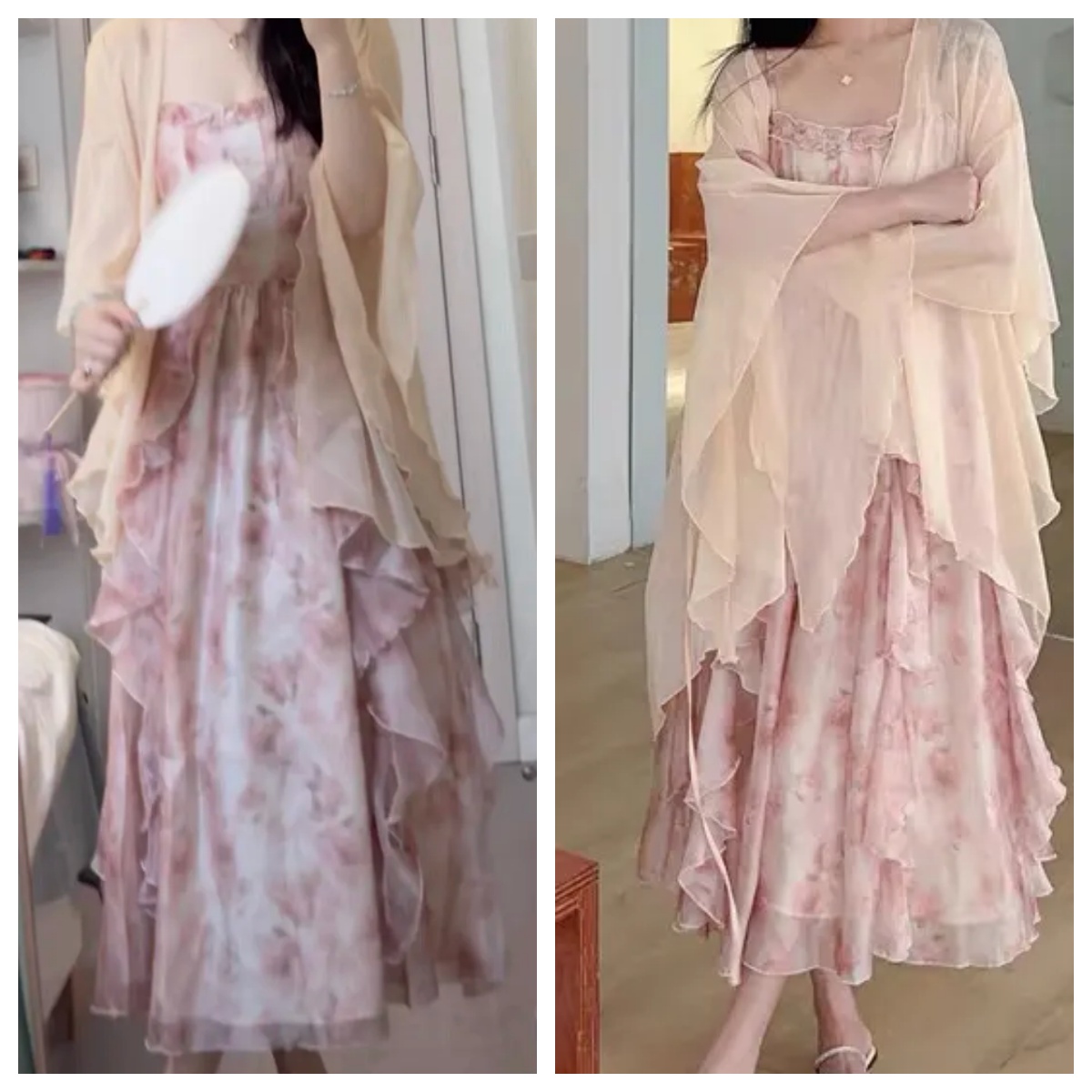 Women Watercolor Peach Floral  - Kimono Sheer Floral 리뷰 및 가격