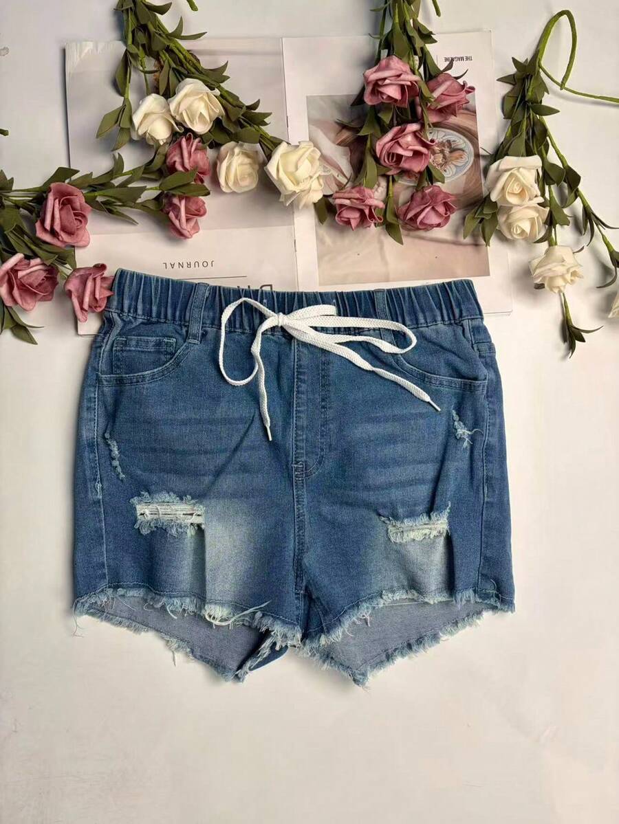 Womens Elastic Waist Frayed He - Shorts Denim Frayed 리뷰 및 가격