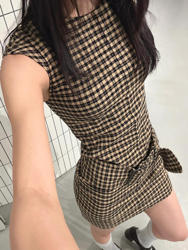 Retro Korean Plaid Slimming Ve - Linen Dress Wrap 리뷰 및 가격