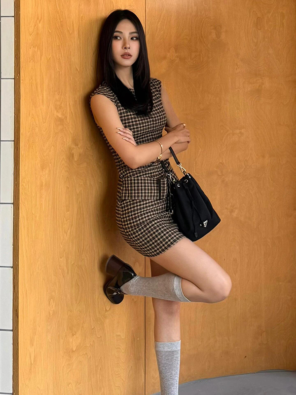 Retro Korean Plaid Slimming Ve - Linen Dress Wrap 리뷰 및 가격