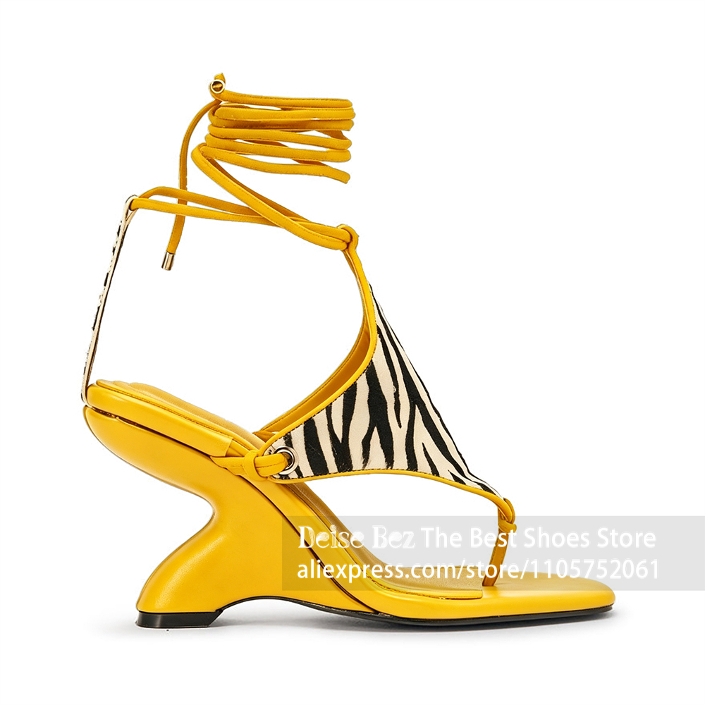 Zebra Print Lace up Sculptural - Sandal Strappy Heeled 리뷰 및 가격