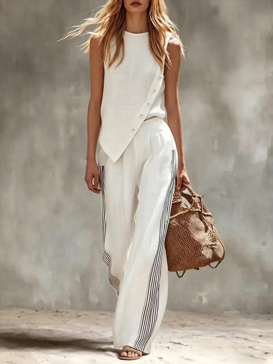 Side Button Irregular Sleevele - Linen Pant Wide 리뷰 및 가격