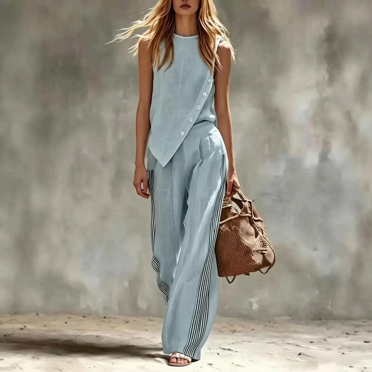 Side Button Irregular Sleevele - Linen Pant Wide 리뷰 및 가격