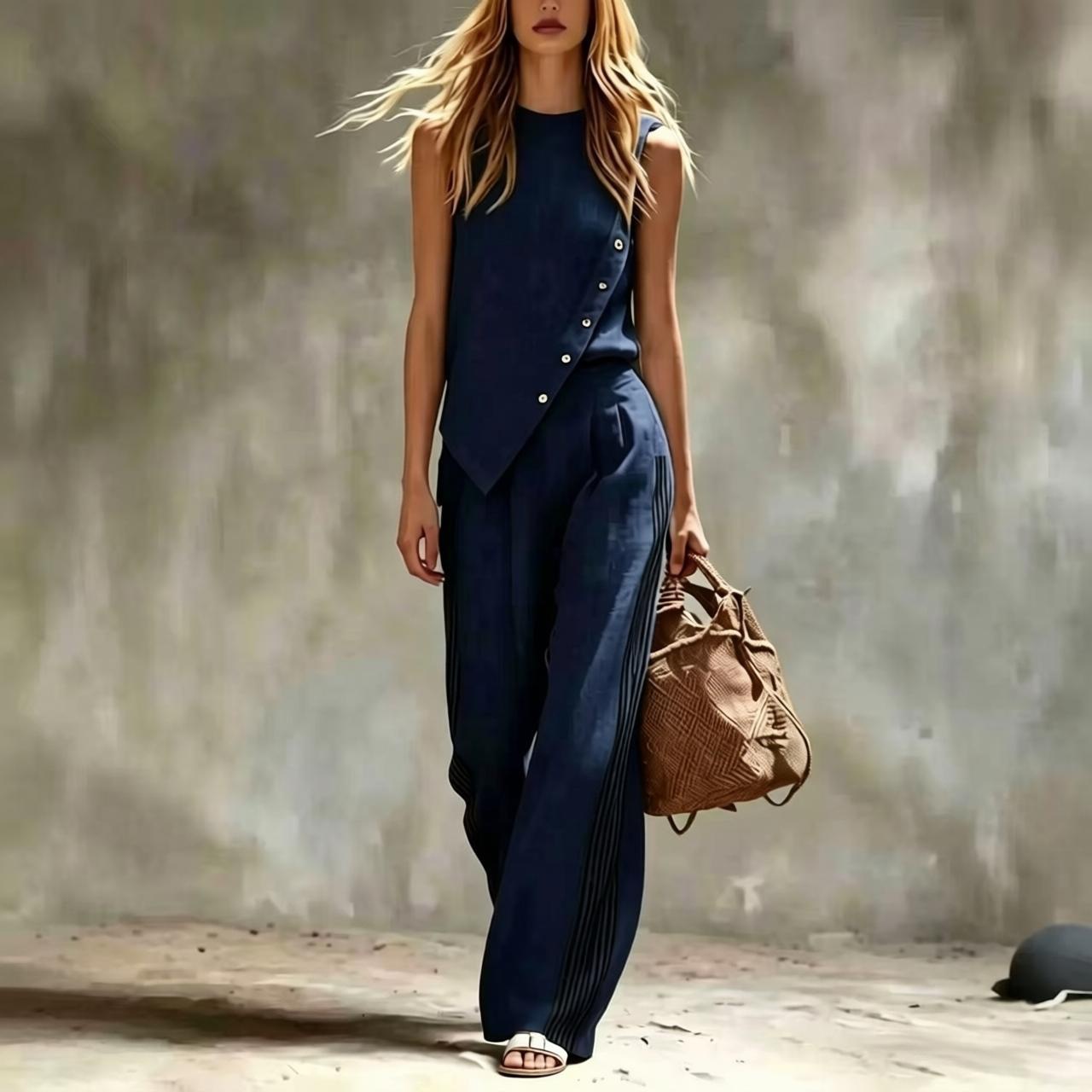 Side Button Irregular Sleevele - Linen Pant Wide 리뷰 및 가격