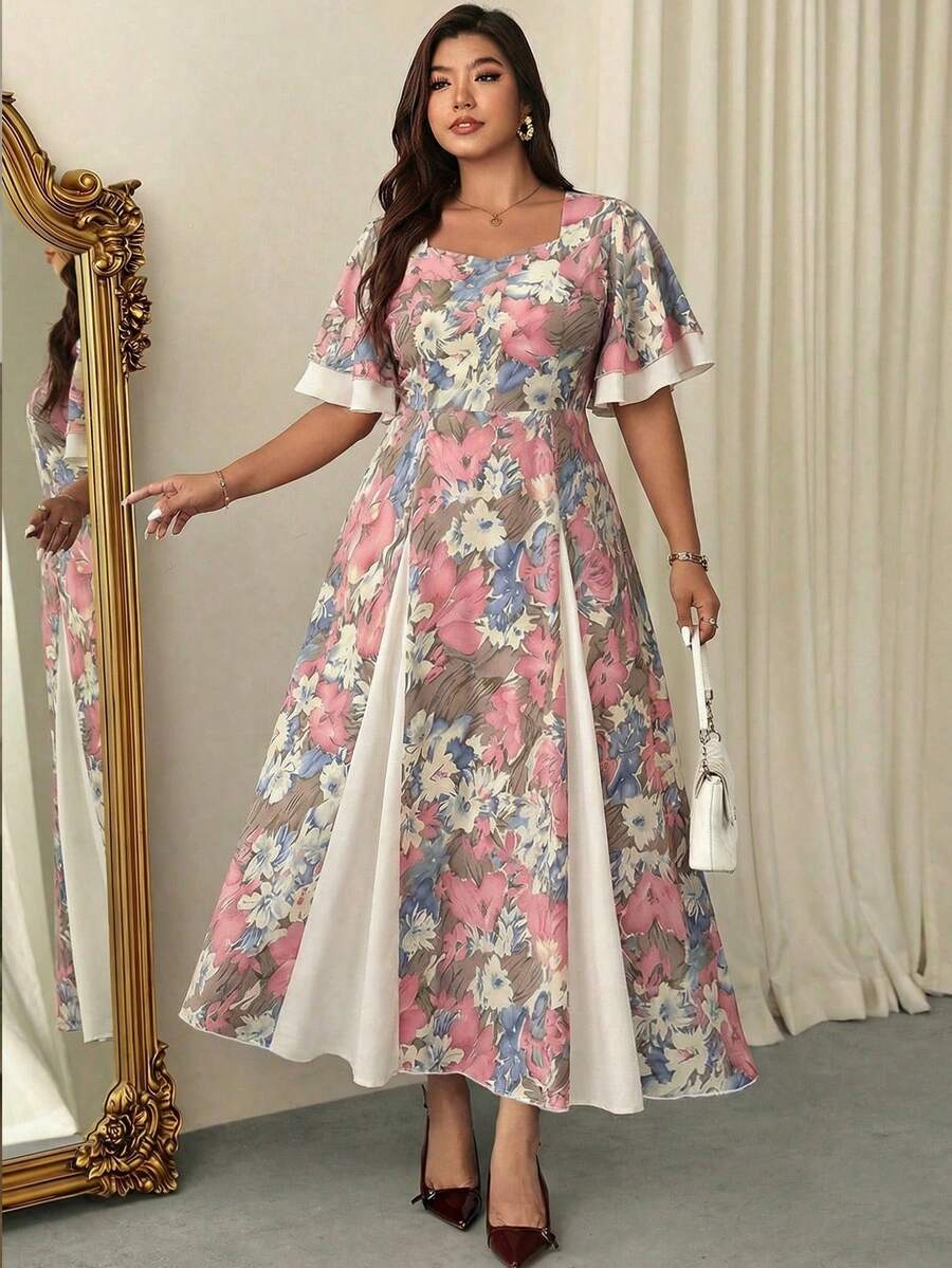 Plus Size Floral Print Square  - Romper Floral Print 리뷰 및 가격