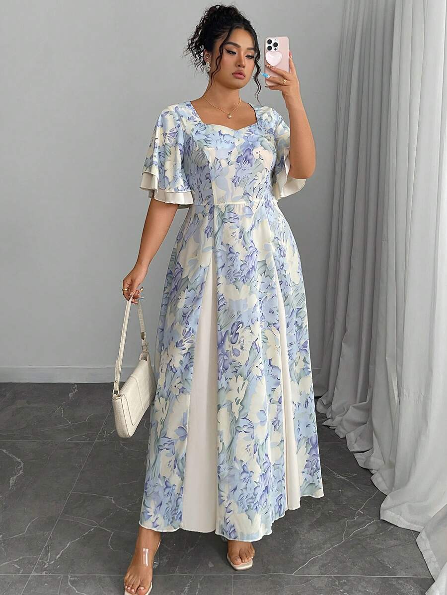 Plus Size Floral Print Square  - Romper Floral Print 리뷰 및 가격