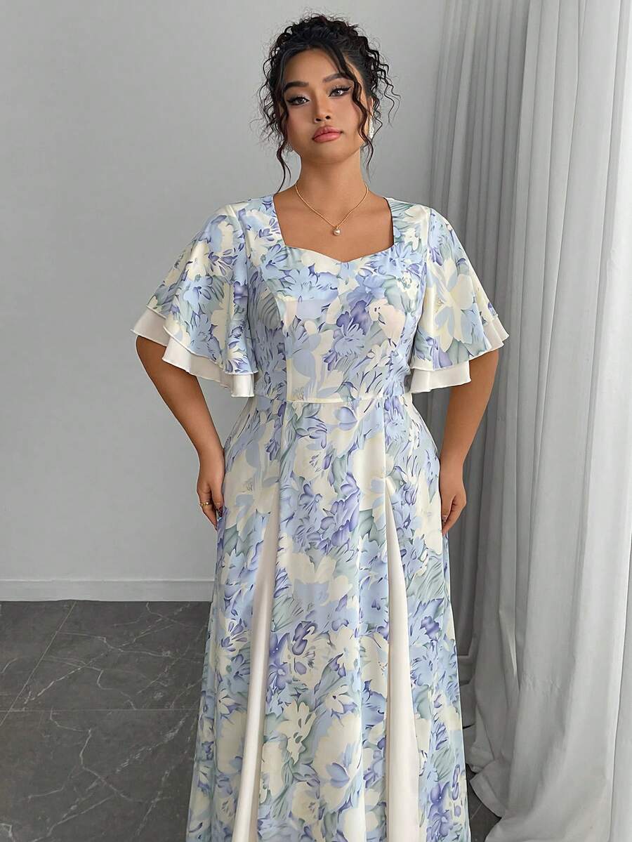Plus Size Floral Print Square  - Romper Floral Print 리뷰 및 가격