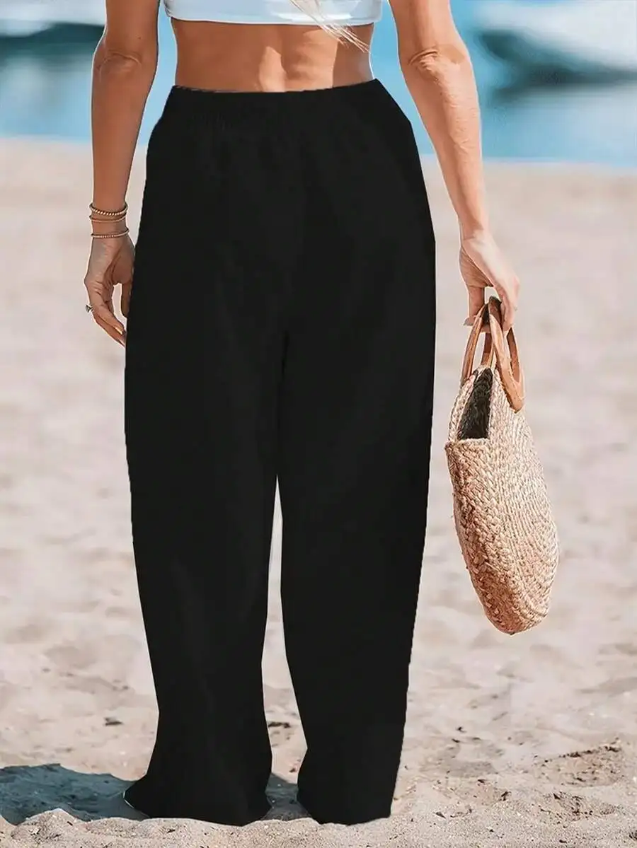 Women High Waist Loose Wide Le - Linen Pant Wide 리뷰 및 가격