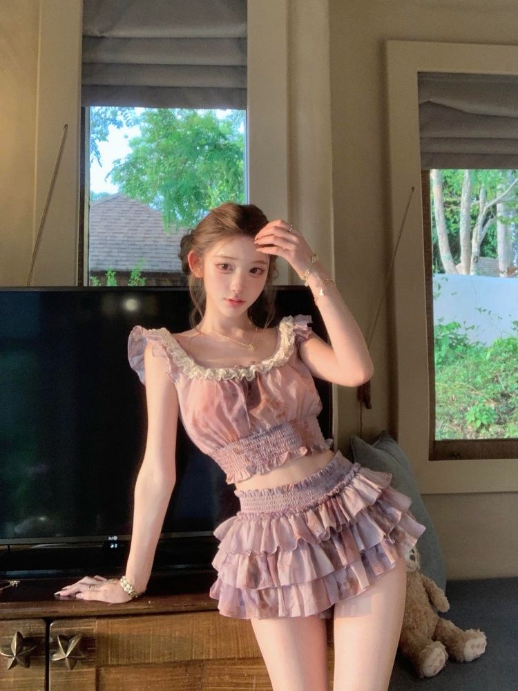 French Sweet Coquette Off Shou - Romper Floral Print 리뷰 및 가격