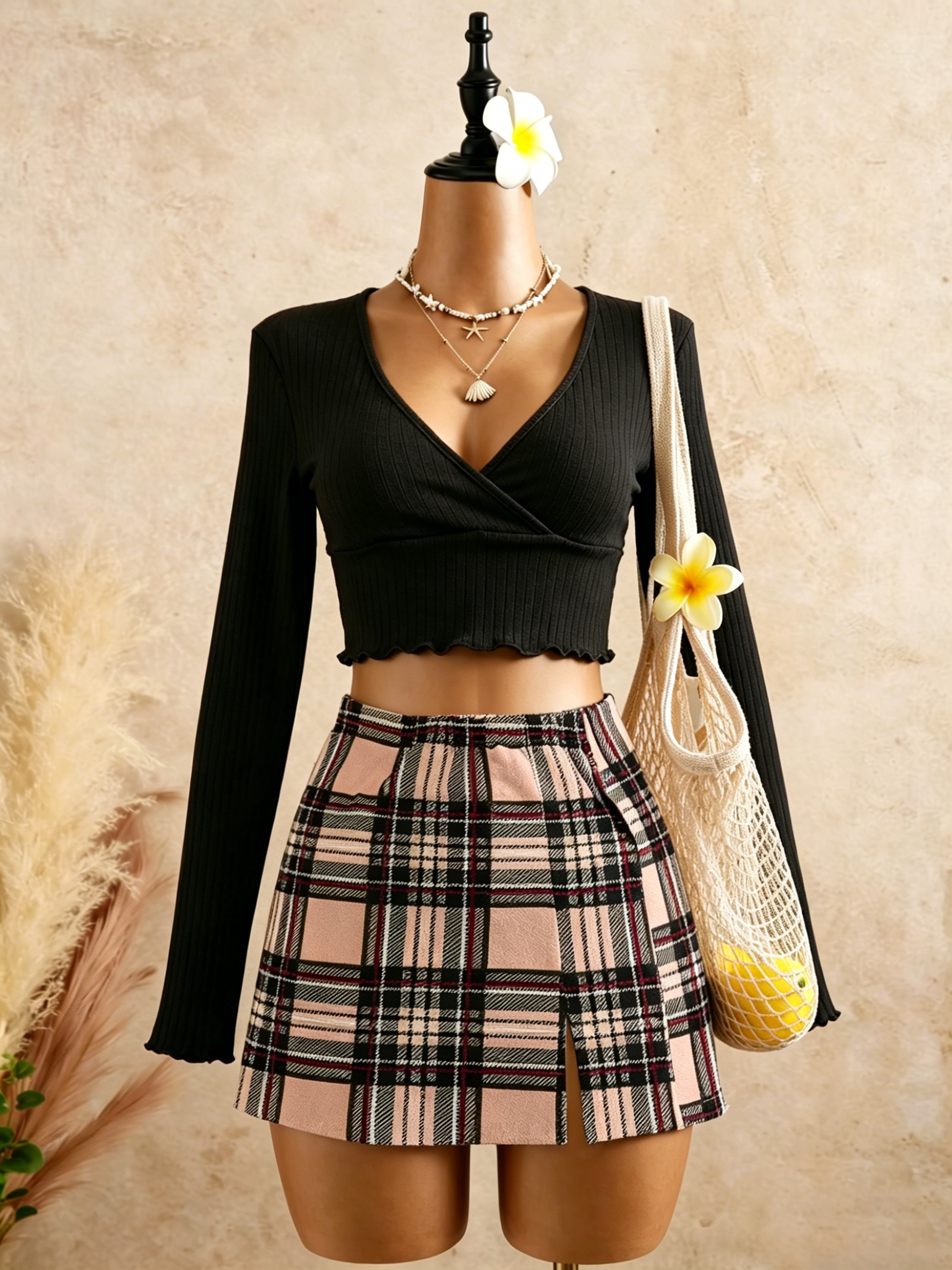 Women Black Wrap V Neck Ruffle - Crop Top Crochet 리뷰 및 가격