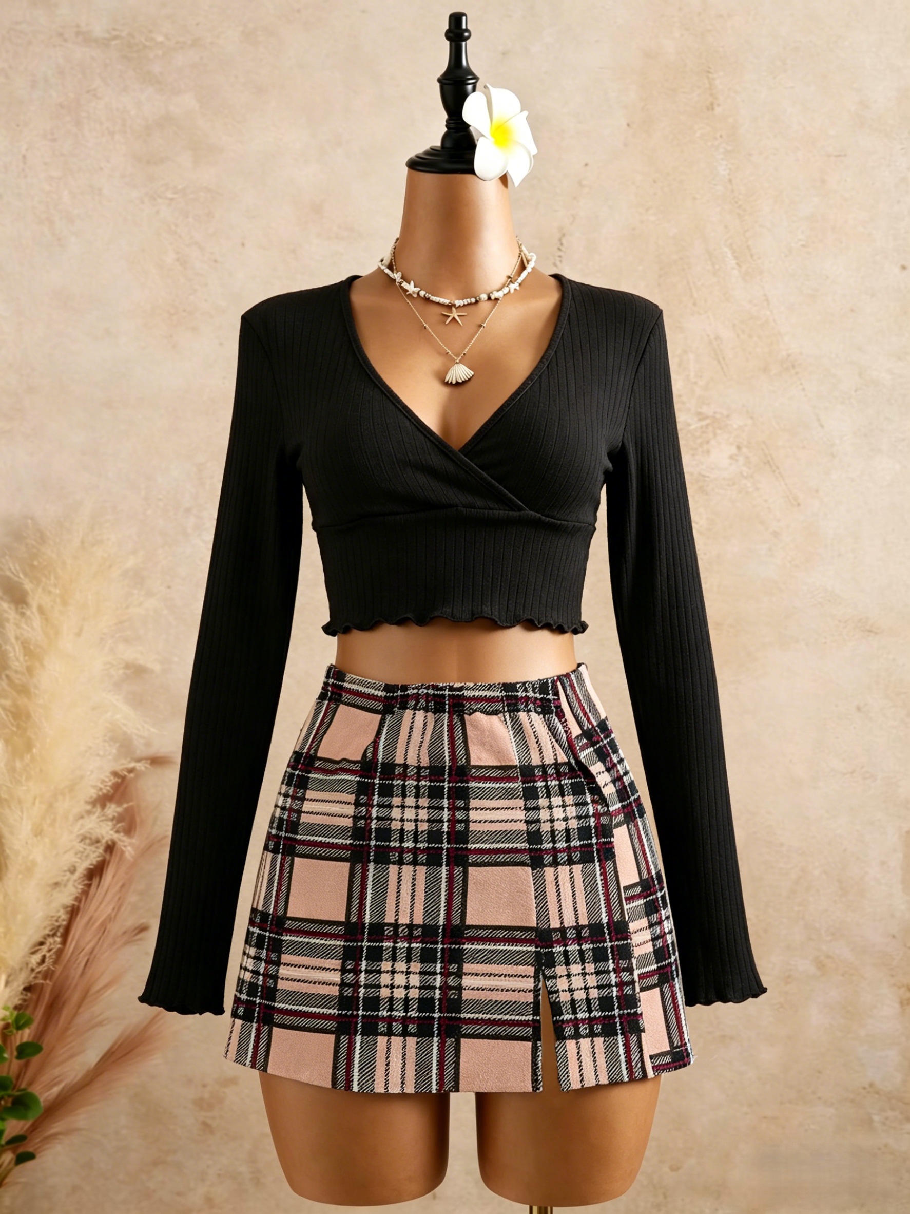 Women Black Wrap V Neck Ruffle - Crop Top Crochet 리뷰 및 가격