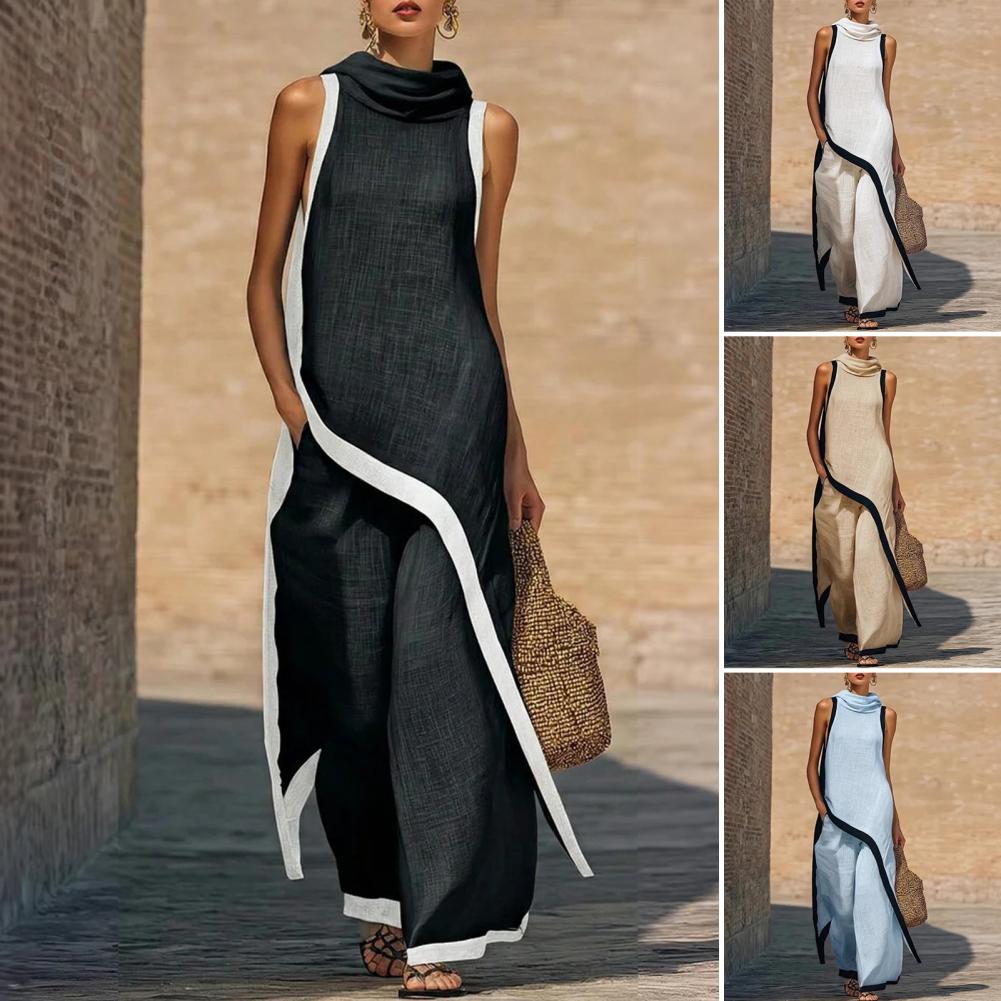 Women Color Block Cotton Linen - Linen Pant Wide 리뷰 및 가격