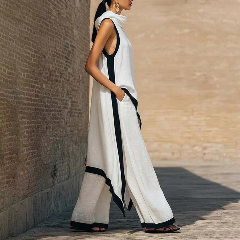Women Color Block Cotton Linen - Linen Pant Wide 리뷰 및 가격