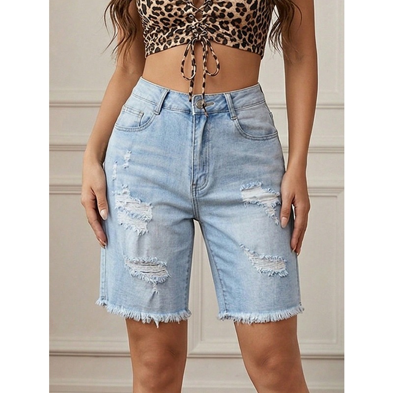 2026 Women's High Waist Distre - Shorts Denim Frayed 리뷰 및 가격