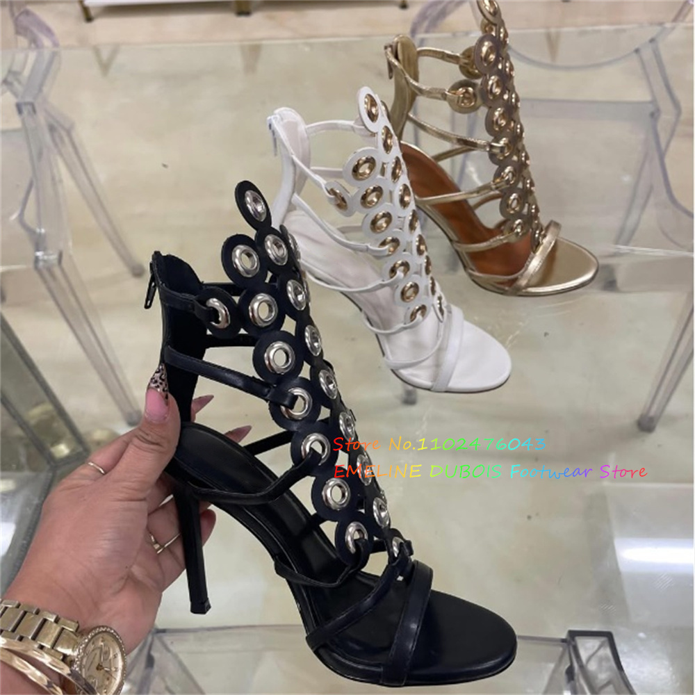 Gold Metal Circle Decor High H - Sandal Strappy Heeled 리뷰 및 가격