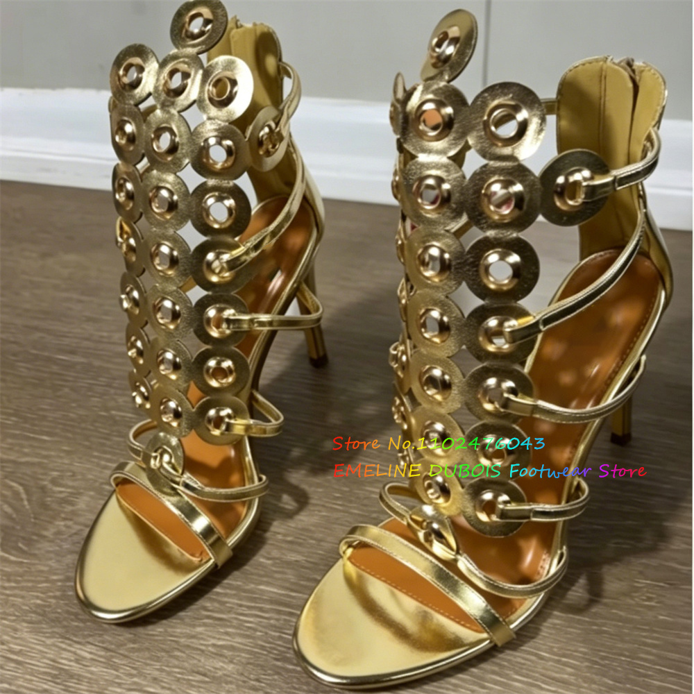 Gold Metal Circle Decor High H - Sandal Strappy Heeled 리뷰 및 가격