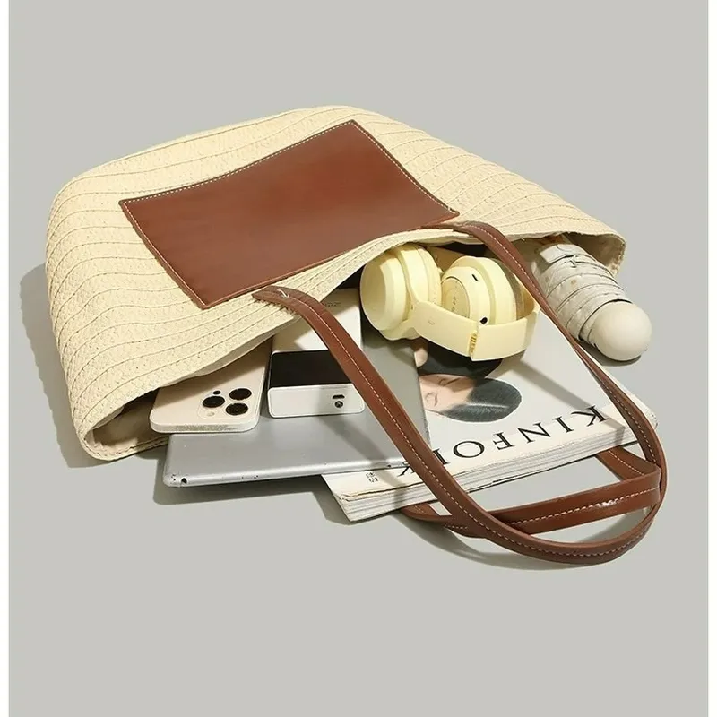 Straw hand-woven tote bag larg - Tote Bag Beach 리뷰 및 가격