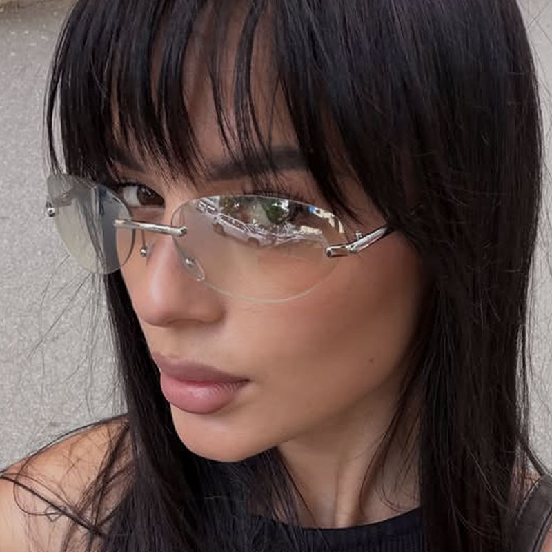 Rimless  Oval Sun Glasses for  - Sunglasses Cat Eye 리뷰 및 가격