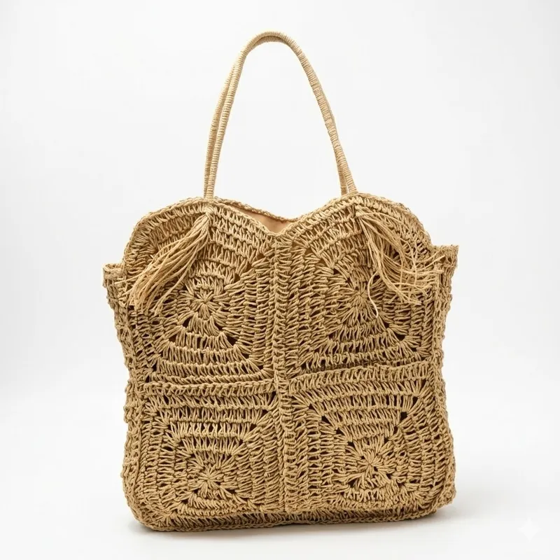 Straw Handwoven Tote Bag with  - Tote Bag Beach 리뷰 및 가격