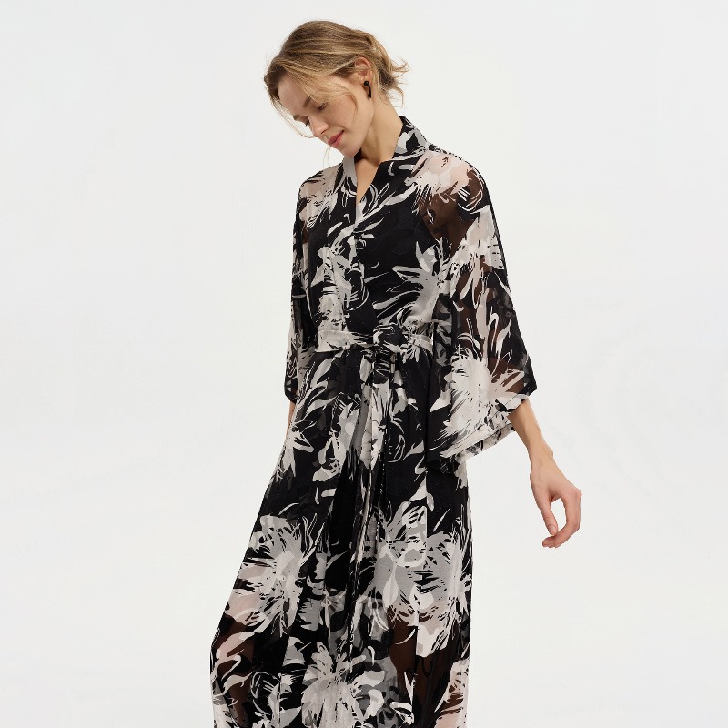Women Black White Ink Floral S - Kimono Sheer Floral 리뷰 및 가격